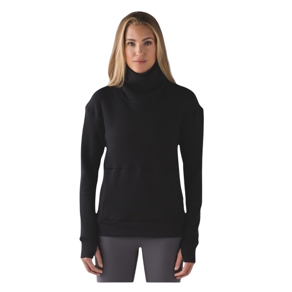 Lululemon Kick The Cold Funnel Neck Pullover Black Size 8 Thumbholes